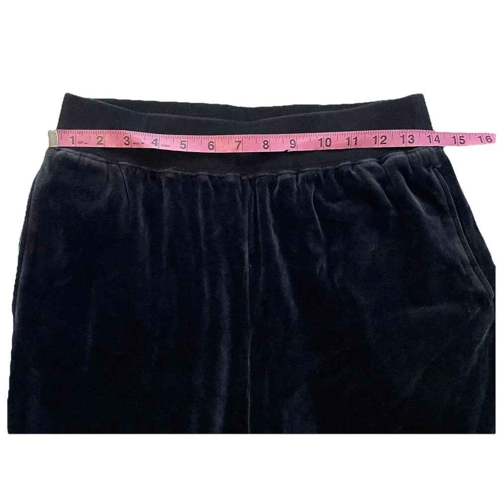 City Hearts Velour Lounge Pants Women’s Black Y2K Pull On Wide Leg M Pockets